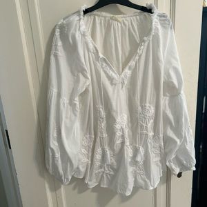 Benares By Citrus White Linen Embroidered Top